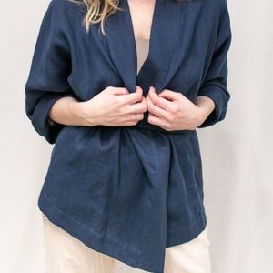 PURE JILL/J.Jill Blue Linen Open Front Jacket SM S